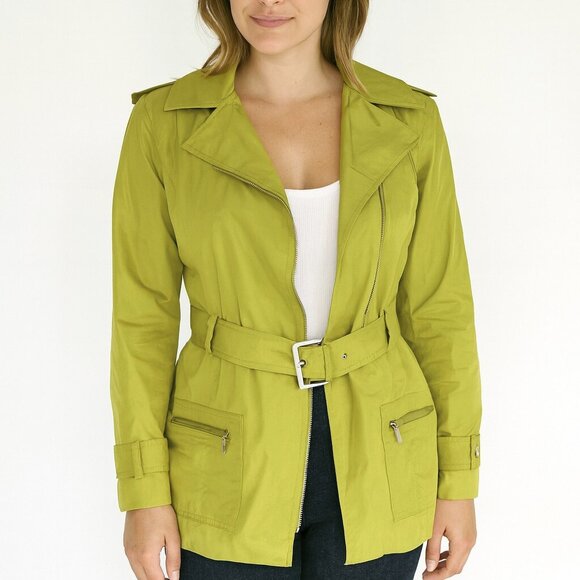 Anne Klein Belted Rain Jacket in Chartreuse Green | Petite Small | Fits XS–S - Picture 1 of 10